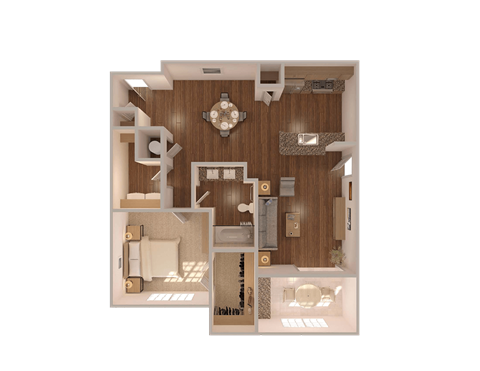 Floor plan for 1 bed, 1 bath, 976 sqft